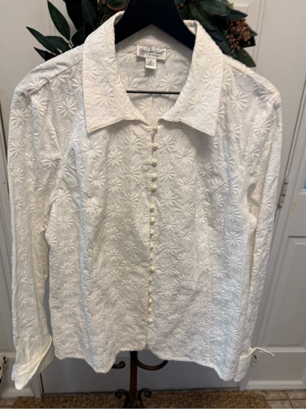 Coldwater Creek Heavily Embroidered Floral Lightweight Shacket Jacket LS XL